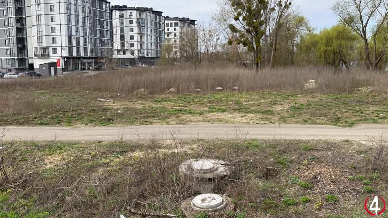 Місцезнаходження сепараторів поряд з вулицями Чорновола та Вознесенська. В чагарнику видно люки сепараторів. Вигляд зі сторони вулиці Чорновола